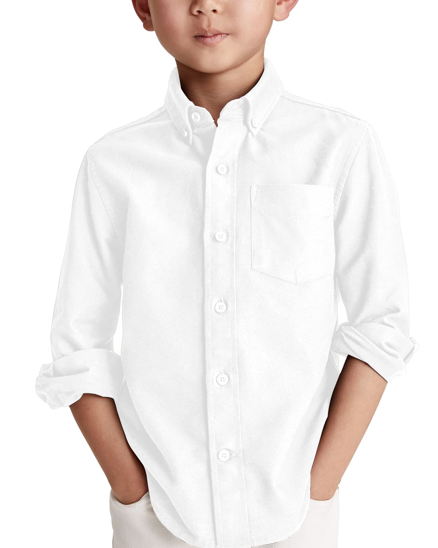Photo 1 of *Minor Damage*
Boys' Long Sleeve Dress Shirts Classic Collared Button-Down Tshirt Solid Cotton Top with Chest Pocket White