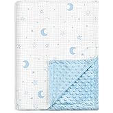 Star Moon Baby Blankets for Boys Girls, Soft Nursery Minky Blankets with Muslin and Dotted Fleece Back 30x40 inches, Receiving Bed Quilt for Newborn, Infants, Toddlers