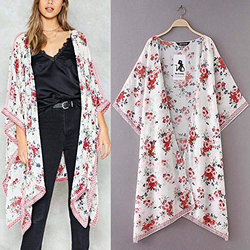 Farmerl Kimono for Wonens Chiffon Shawl Print Cardigan Cover Up Blouse Beachwear White