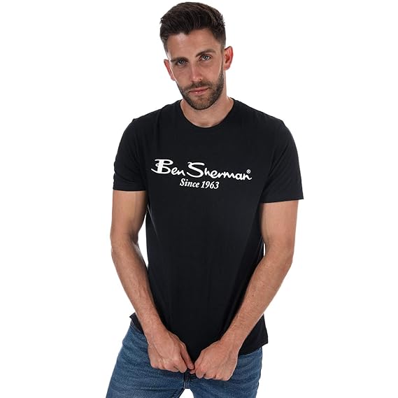 Ben Sherman Herren T-Shirt mit Logo, kurzärmelig, Gerippter Kragen, Rundhalsausschnitt