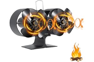Slivek Wood Stove Fan Heat Powered, 8-Blades Twin Motor Double Heat Powered Fireplace Fan Non-Electric Thermoelectric Fan EcoFan for Wood Burning Stove, Pellet, Log Burner