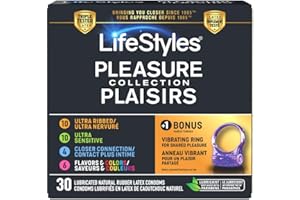 LifeStyles Pleasure Collection Assorted Lubricated Natural Latex Condoms, 30 Count + Vibrating Ring