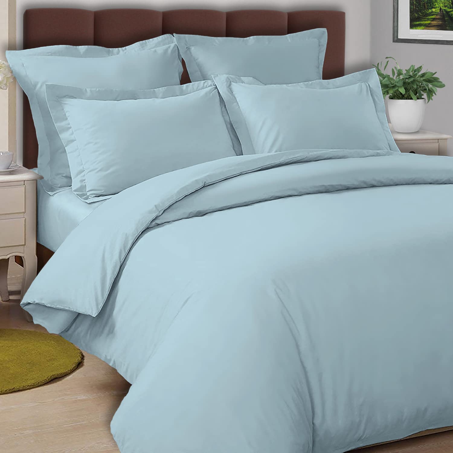 Pizuna Baby Blue Cotton Percale Duvet Cover Super King Size 260x220, 100% Long Staple Cotton Super King Quilt Cover Plain Weave Super King Duvet Cover with Button Closure (Cotton Bedding)