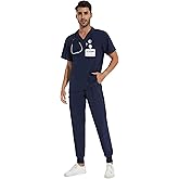 COZYFIT Men Scrubs Set - Stretch V-Neck Scrub Top & Jogger Pant with 8 Pockets, Yoga Waistband, Anti-Wrinkle Scrubs for Men