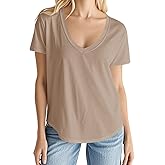 Smile Fish Women Short Sleeve V Neck T-Shirts Loose Fit Tops Summer Casual Top Tees