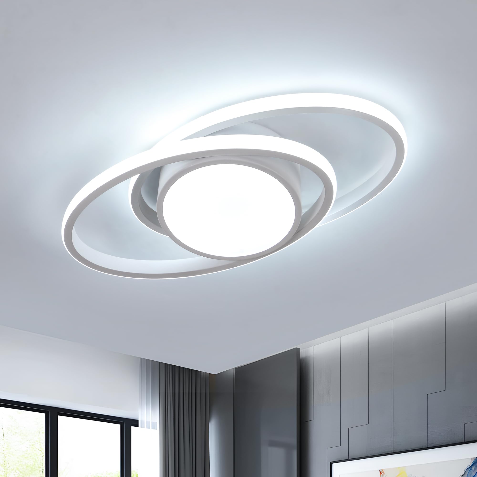 Dorlink LED Ceiling Light, 39W 3510LM Modern Ceiling Light Dual-Round Small Light Fixture, 6500K White Aluminum Close to Ceiling Light Fixture for Bedroom, Kitchen, Living Room