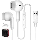 AIAUXAI USB Earbuds for PC,Headphones with Microphone for Computer,White | Wired USB Headset with Mic Audio Control,Noise Isolating Stereo Laptop Earphones for Dell/HP/Surface PC Office Zoom Working