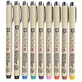 SAKURA Pigma Micron 05 Pen, Pack of 9 Colors - Black, Orange, Brown, Red, Pink, Green, Purple, Blue, Sepia, Waterproof and Fade Proof Markers