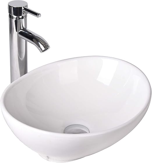 Yourlite Oval Ceramics Vessel Sink And Faucet Combo White
