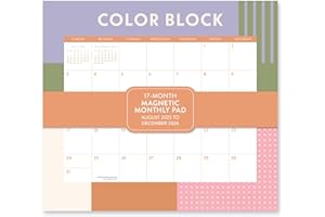 Orange Circle Studio 2026 Color Block Magnetic Wall Calendar Pad, August 2025 to December 2026, 9.4" x 8.5", Hanging Organizer, Aesthetic for Office, Home or School Use