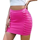 BEAUKEY Mini Bandage Skirt Hot Pink Bandage Skirt Women High Waist Bandage Pencil Skirt