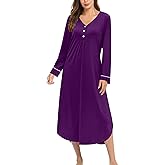 Ekouaer Nightgowns for Women Long Sleeve Nightgown Long Sleepwear Button Down Sleep Shirt Soft Night Gown S-4XL