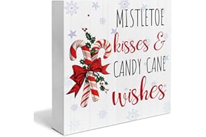 YXSEZ Rustic Christmas Decorations, Candy Cane Wooden Sign Home Decor, Mistletoe Wooden Block Sign, Christmas Decor for Table Shelf 5 x 5 Inch