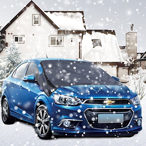 Windshield Snow Cover,Solocil Magnetic Universal Frost Screen Cover Wind Screen Frost and Ice Protector Guard Fits SUV, Truck & Car Windshields(black+sliver)
