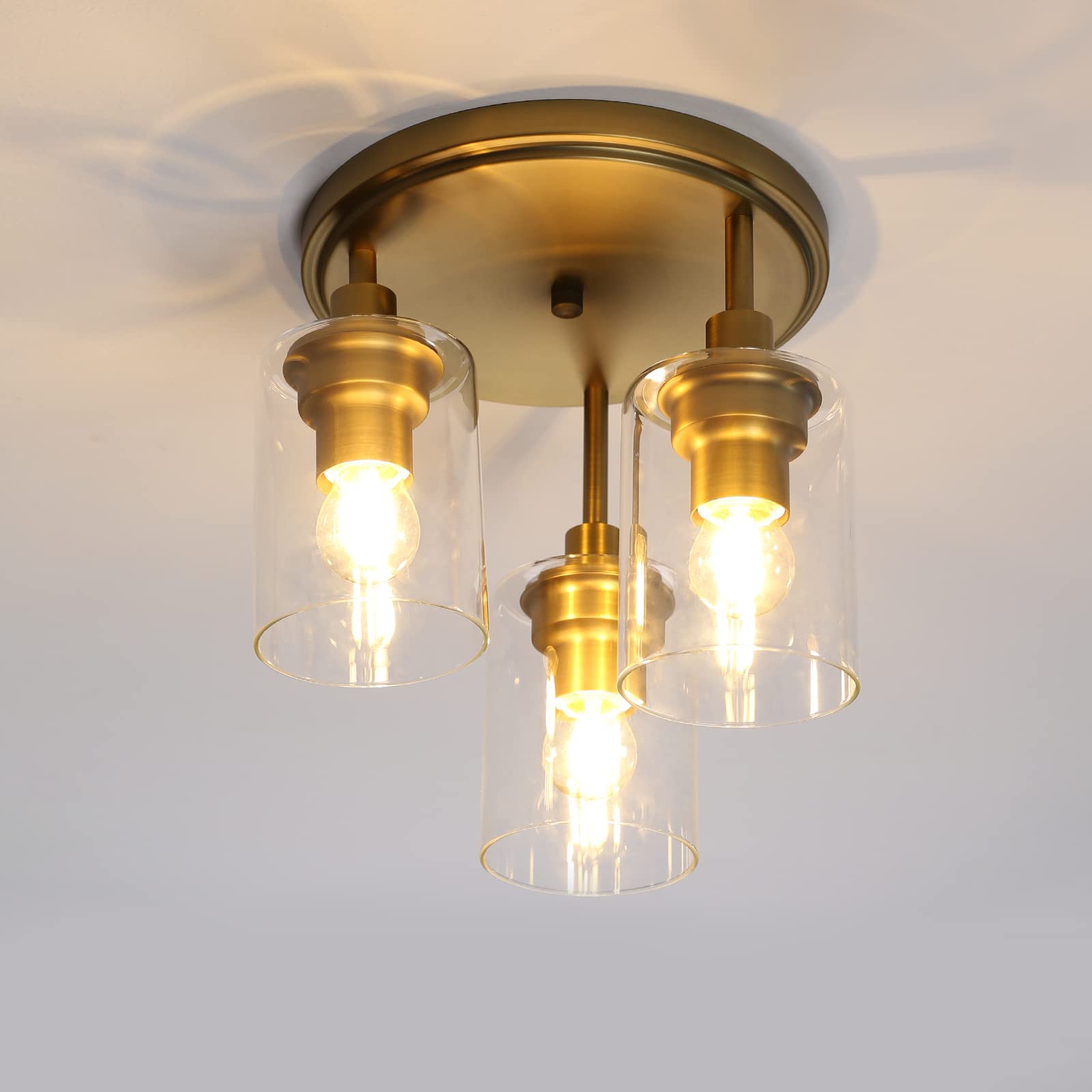 Yosoan Vintage 3 Way Ceiling Lights, Industrial Glass Pendant Light Fitting, Flush Lights for Living Room, Bedroom, Kitchen, Dining Room (Antique)