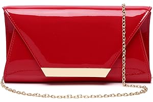 MUDUO Patent Leather Envelope Clutch Purse Shiny Candy Foldover Clutch Evening Bag for Women (Red-4)
