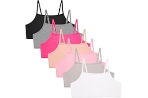 EXARUS 5/7 Pack Girls Padded/Unpadded Tank Tops Cropped/Full Length Stretchy Sleeveless Spaghetti Straps Cami Top