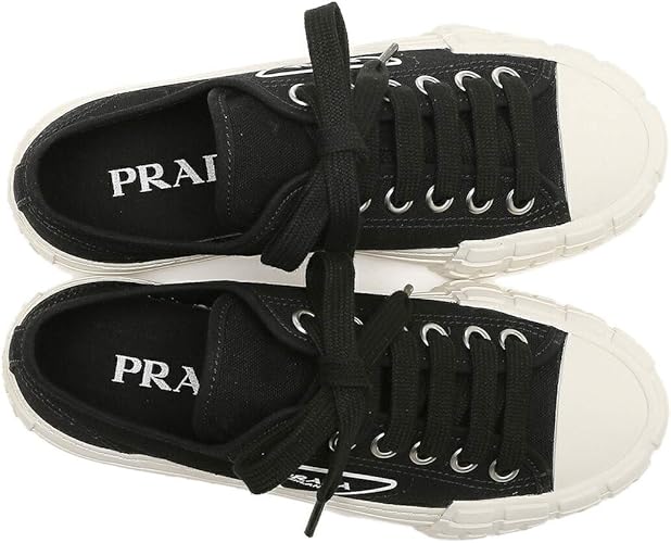 Amazon プラダ スニーカー キャンバス コットンキャンバススニーカー トライアングルロゴ ブラック レディース 1e231m 2ofz 035 F057z Canvas 2 Nero Avorio ホイールデザインソール 並行輸入品 スニーカー
