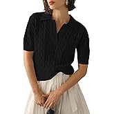Micoson Womens Short Sleeve Sweater Tops Lapel V Neck Polo Shirts 2026 Summer Cable Knit Blouses Business Casual Outfits