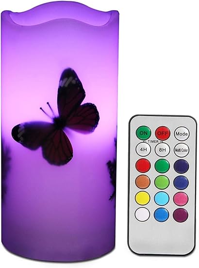 Amazon キャンドルライト電池式ledろうそく燈 リモコン機能 4 8時間を自動消燈設定 12カラー変換可能 本物蝋燭作り 飾って可愛い草や花 と蝶の癒しの雰囲気ライト 無火炎 無煙 安全な室内飾りの灯 直径 7 5cm 高さ 15cm Wending キャンドルライト