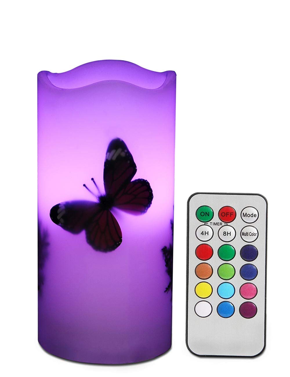 UNIVELA LED Candles Flameless Battery Operated with Remote Timer 6'' Tealight Butterfly & Plants Decor Real Wax Electric Candle Lights 12 Color Changing for Home&Kitchen Indoor/Outdoor Party