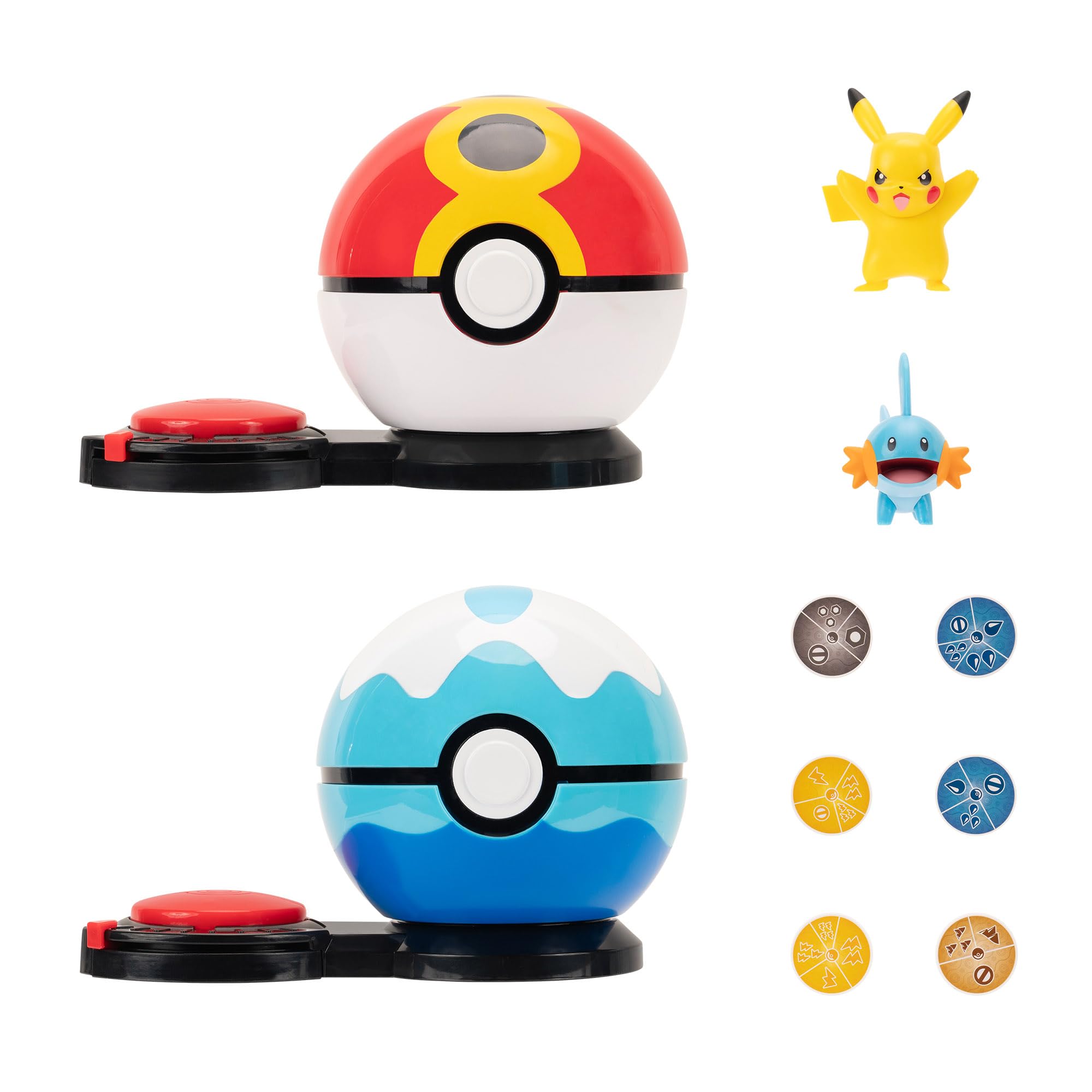 Pokémon Surprise Attack Game - 2-Inch Pikachu and Mudkip with Repeat Ball and Dive Ball plus 6 Attack Discs — image 1