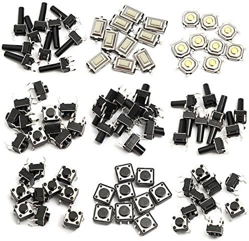 DollaTek 140pcs 14Types Momentary Tactile Push Button Switch Micro SMD SMT Tact Switches, Black