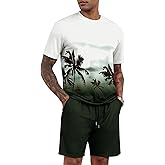 LecGee Men's 2 Piece Short Sleeve Tracksuit Tropical Graphic T Shirt Hawaiian Tee Solid Shorts Set Summer Casual Outfits