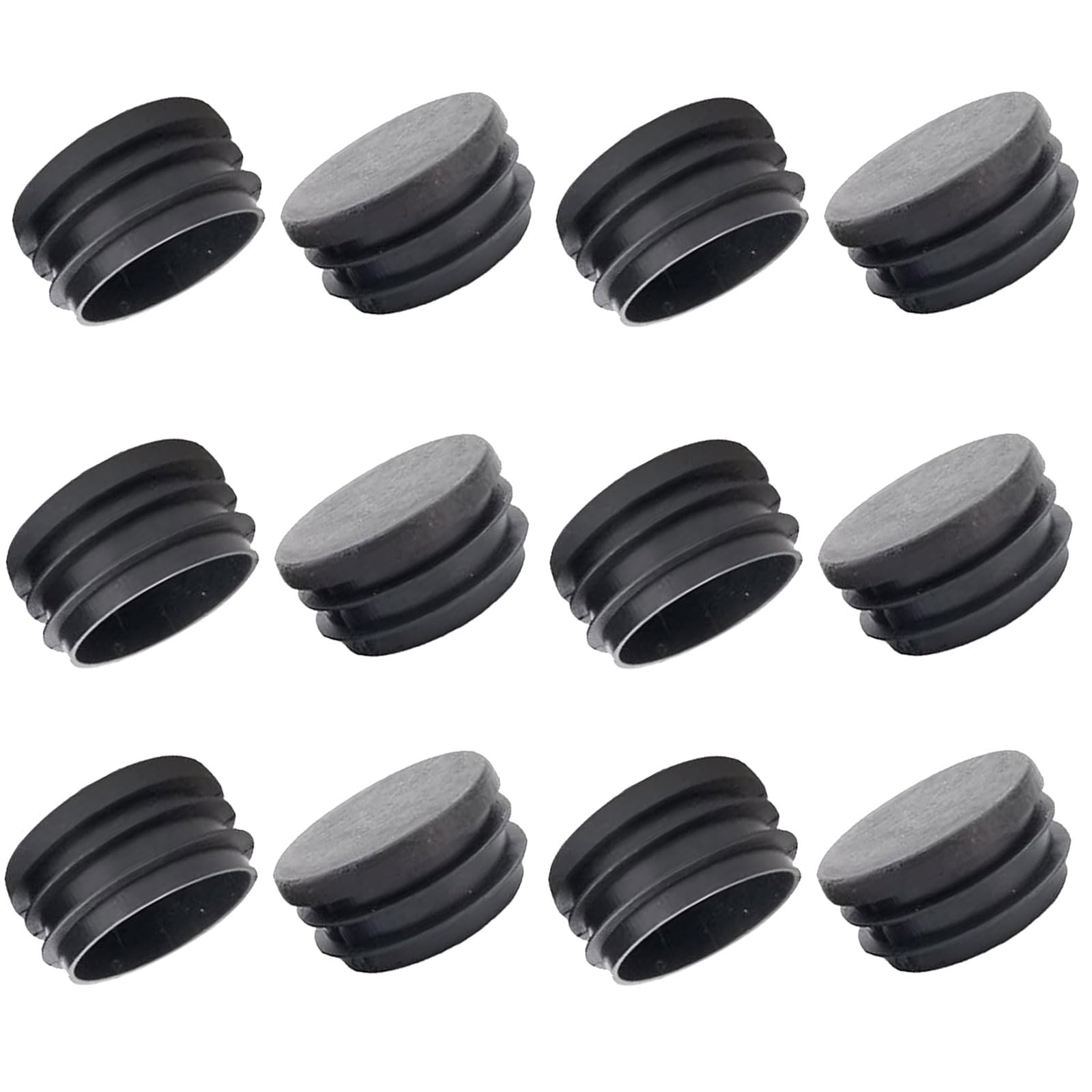 AZWOOD Round End Caps - 22 mm PE Plastic Plugs, Black - Pack of 12 for Steel, Stainless Steel & Aluminium Pipes