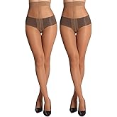 MERYLURE 20D Sheer Black Tights for Women, T-Crotch Ultra Thin Pantyhose High Waist Stockings Reinforced Toes 2 Pairs