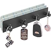 StrugDeas Key Holder for Wall with 2 Self-Adhesive Tapes, Black | Key Hanger Organizer for Wall with 4 Hooks，Metal Key Rack for Door, Entryway, Kitchen Bathroom