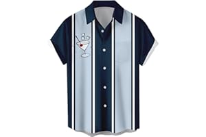 NOUKOW Mens Bowling Shirts, 1950s Hawaiian Vintage Button Down Short Sleeve Shirts Summer Casual Holiday Beach Shirts