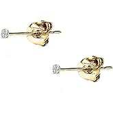 14K Gold Earrings, Round Cubic Zirconia Tiny Small Pierced Long Posts Stud Cartilage CZ Earrings for Women Men, 2mm, 3mm, 4mm, 5mm