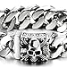 Mens Large Stainless Steel Curb Chain Bracelet with Fleur De Lis and Skull, Biker Gothic, Polished