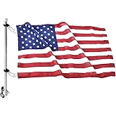 MARINE CITY 304 Stainless Steel Rail Mount Flag Staff Pole with Adjustable Clamps and 12x18 Inches US Flag, Bright Polished Attractive Finish, Ideal for Marines, Boats, Yachts