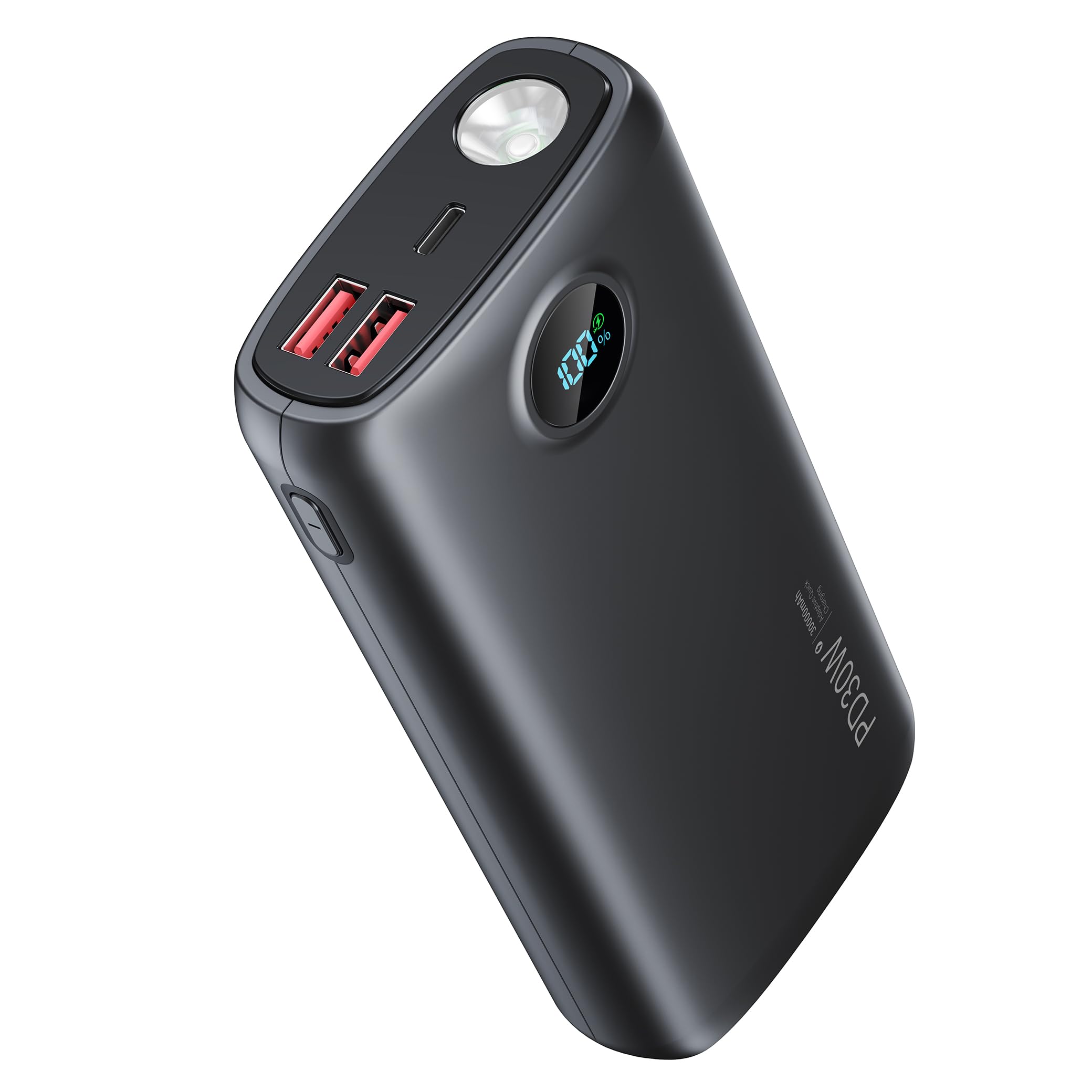 Portable Charger, 30000mAh Power Bank 30W USB C Fast Charging, Travel Essentials Battery Pack with 3W Flashlight & LED Display, External Battery for iPhone 17/16/15, Galaxy S25, LG, Tablets, Black