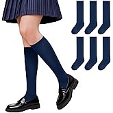 Haloumoning 3 Pack Girls Knee High School Uniform Dress Socks Kids Long Seamless Toe Cotton Tube Socks 1-15 Years