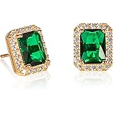 Diamond Treats 925 Sterling Silver Emerald Cut Stud Earrings for Women with White, Green, Blue, or Red Cubic Zirconia Stones, Emerald Cut Silver or Gold Earrings, Jewelry for Women with a Gift Box