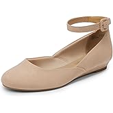 DREAM PAIRS Women's Dress Flats Ballet Low Wedge Round Toe Ankle Strap Comfortable Casual Flats Shoes