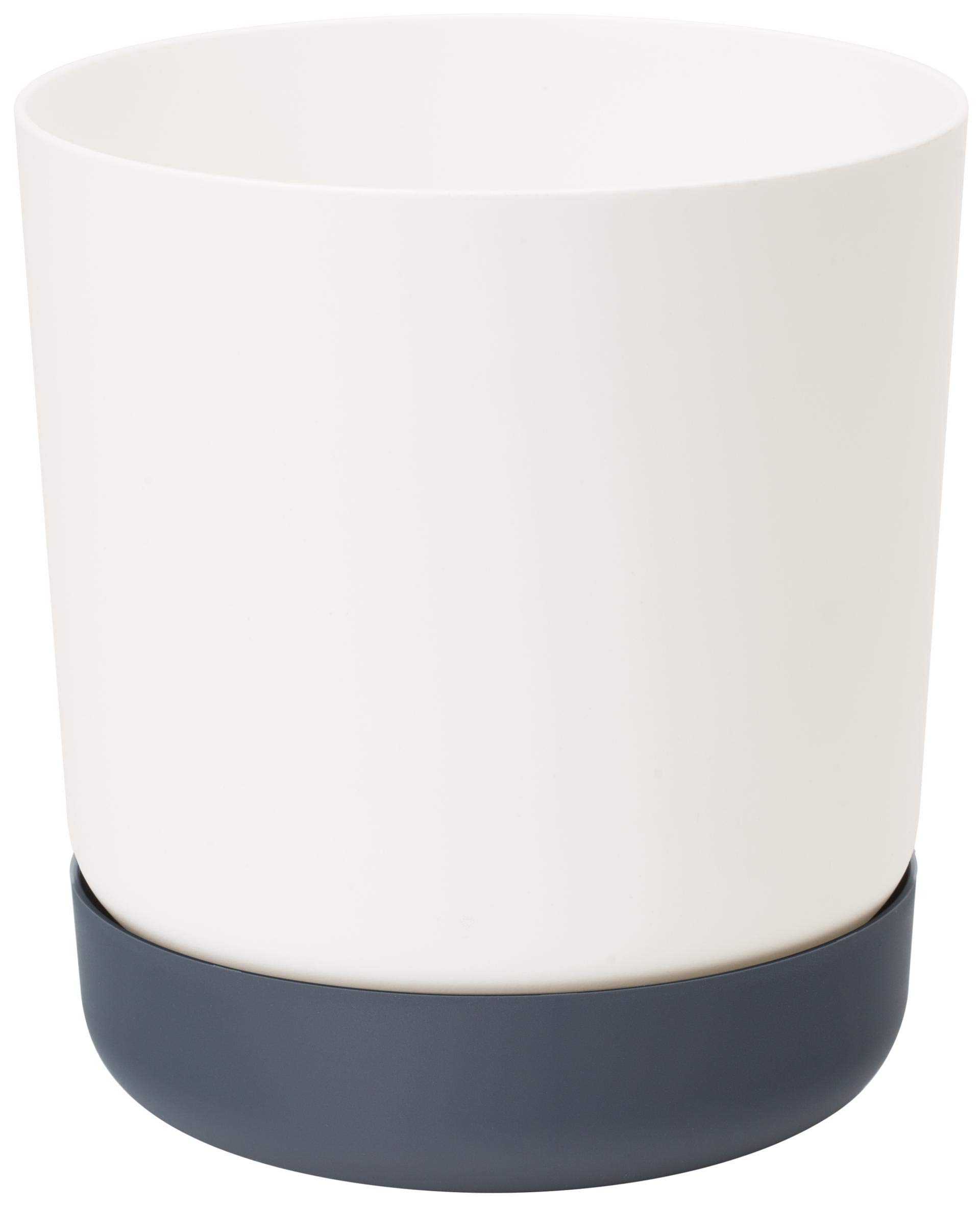 Home Garden Ornaments – Plant Pots Indoor, Plastic Outdoor Planter with Drainage & Saucer, Classy Flower Pot (15 cm / 5.9 inch, White/Anthracite)