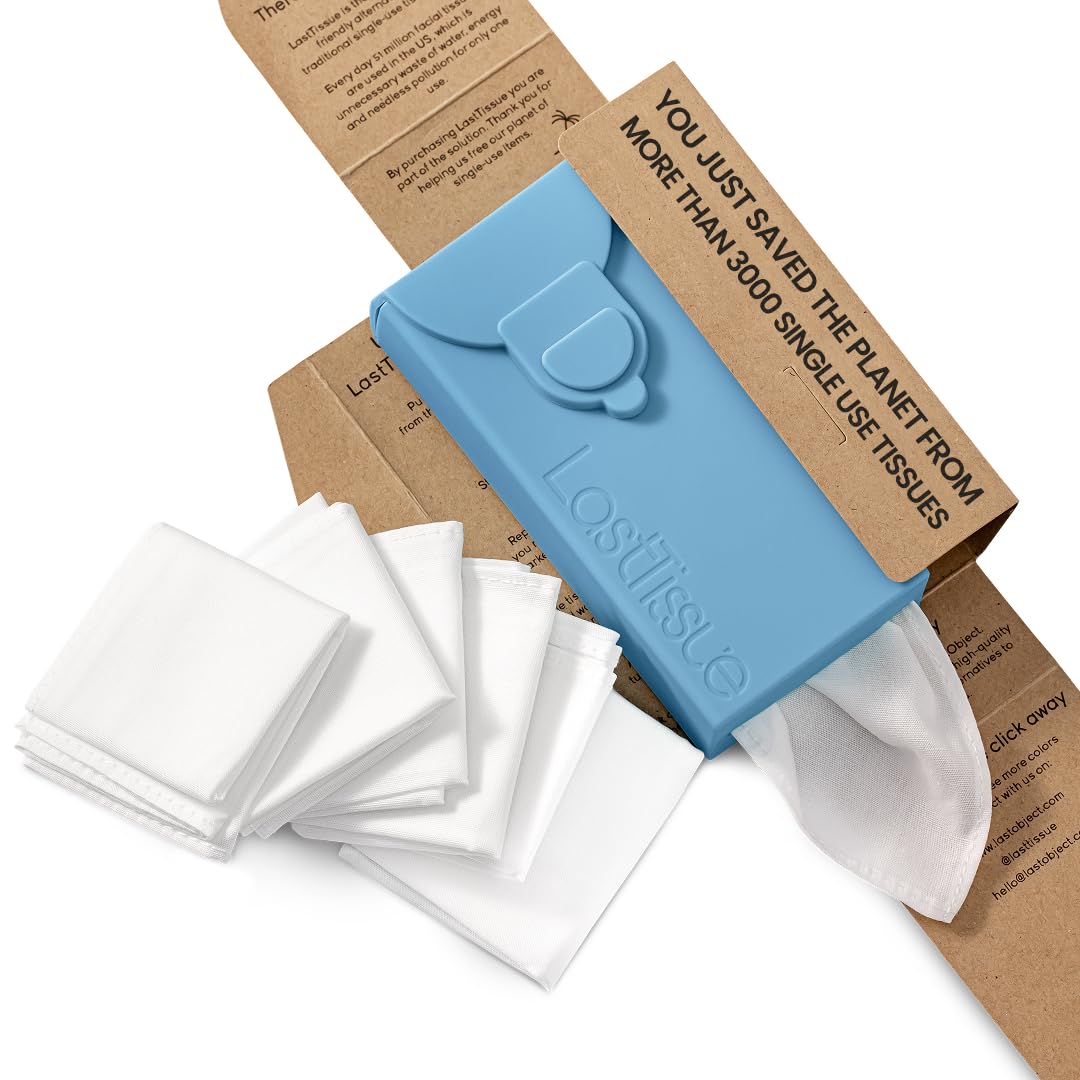 LastTissue® Reusable Cotton Tissue Pack | Face Towels & Handkerchiefs for Men & Women – Washable, Sustainable Facial Tissue with Storage Case