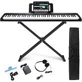 88 Key Digital Piano, Electric Piano Keyboard with Semi Weighted Keys, Keyboard Piano with Sustain Pedal, Power Adapter, Stand, Carrying Case, Headphones, USB-MIDI Compatibility, for Beginner Adults