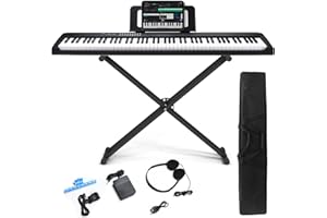 RWESU 88 Key Digital Piano, Semi Weighted Electronic Keyboard Piano with Music Stand, Power Supply, Sustain Pedal, Stand, Bluetooth, Carrying Case, Headphones, USB-MIDI, Piano Lessons for Beginners