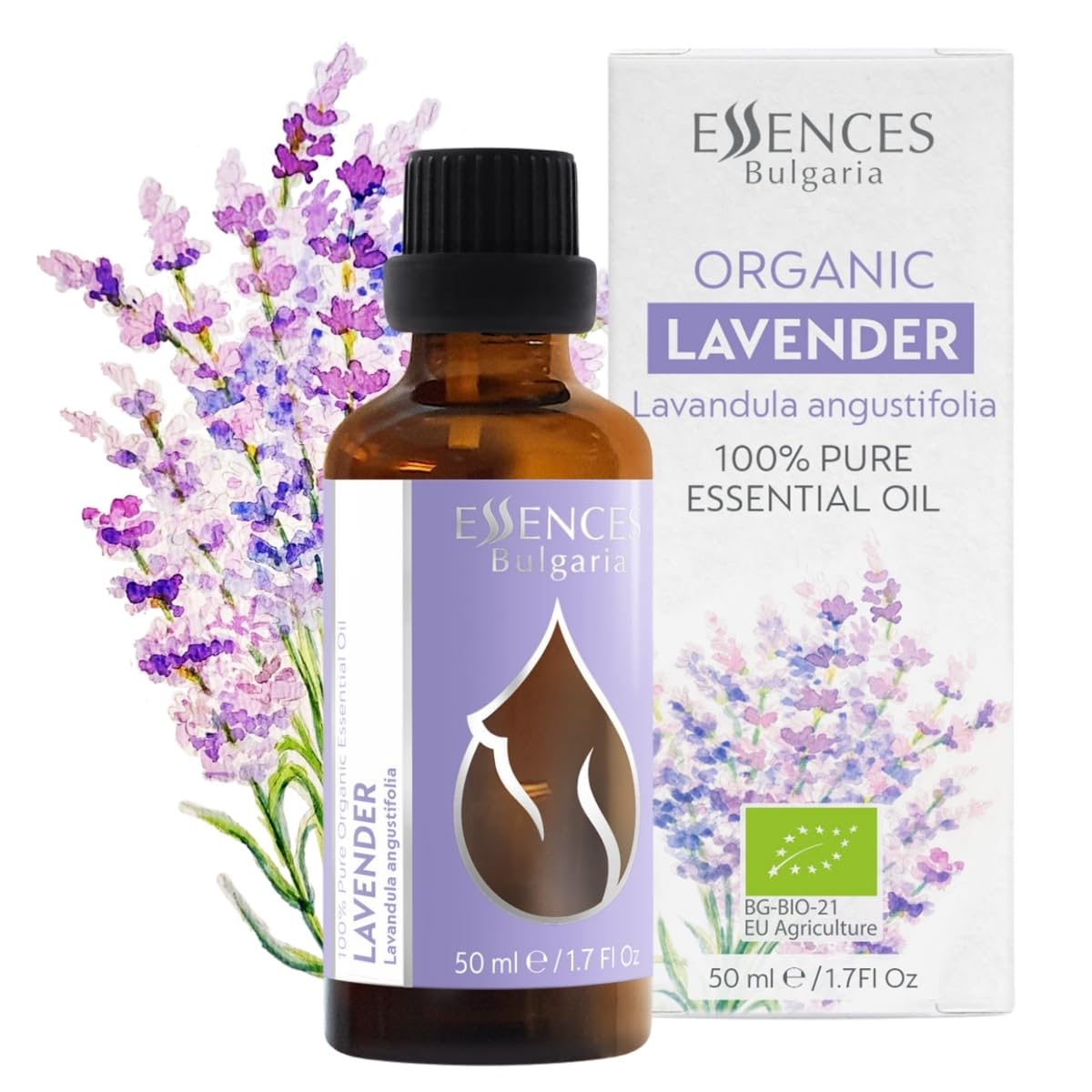 Essences Bulgaria Organic Lavender Essential Oil 50ml | Lavandula angustifolia | 100% Pure and Natural | Undiluted | Therapeutic Grade | Family Owned Farm | Steam-Distilled | Non-GMO | Vegan
