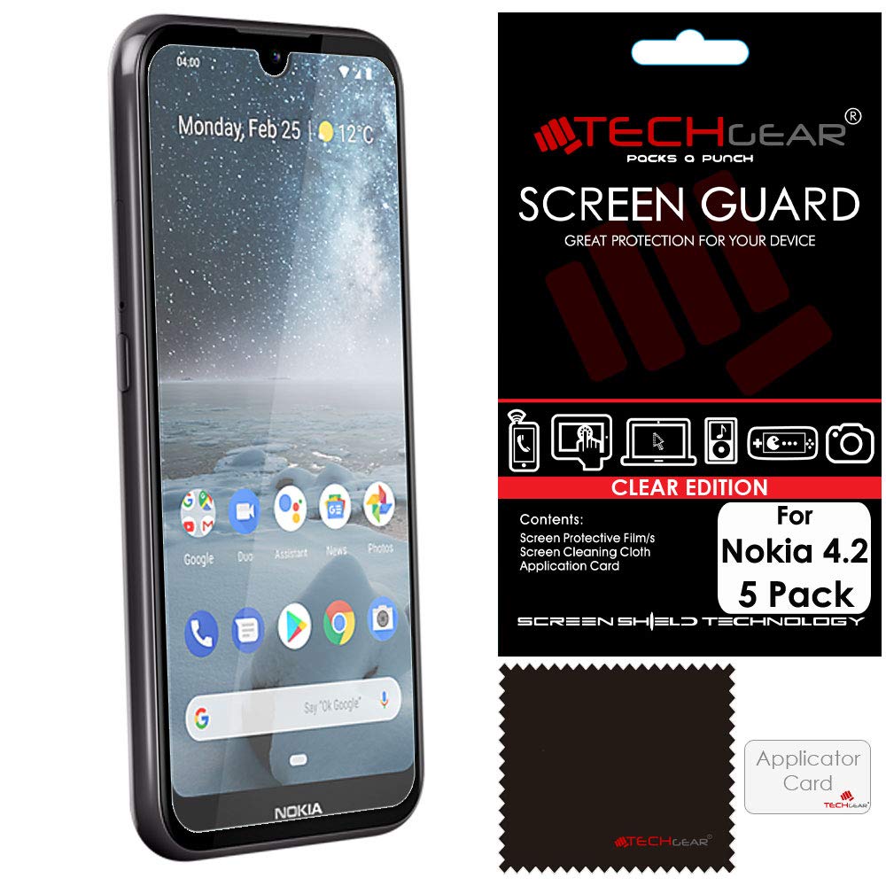 TECHGEAR [5 Pack] Screen Protectors for Nokia 4.2, CLEAR LCD Film Screen Protectors Cover Guards Compatible with Nokia 4.2