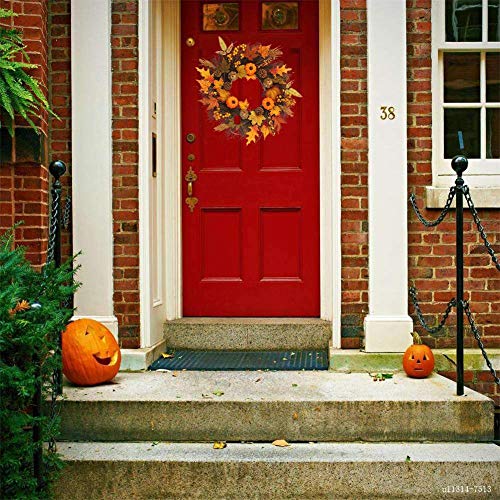Fall Maple Leaf Pumpkin Wreath Christmas Artificial Wreath Front Door Decoration Thanksgiving Decorative Garland - Thumbnail 3