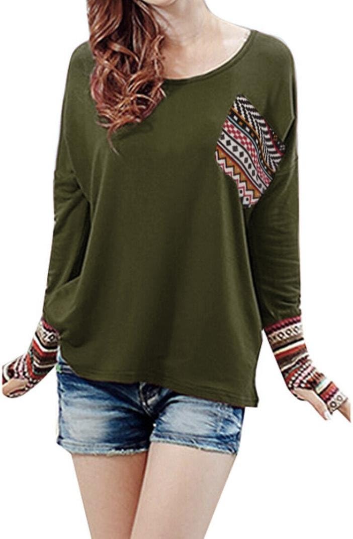 LILICAT Women Long Sleeve Tops, Women's Ladies Patchwork Casual Loose T-Shirts Blouse Tops with Thumb Holes (Black, Size: S)