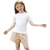 Magic Park 1-6Y Baby Girl Ribbed T-Shirts Toddler Puff Sleeve Blouse Kids Knit Tee Girls Solid Color Casual Tops