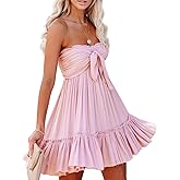 R.Vivimos Women's Summer Cotton Boho Beach Sleeveless Tie Front Mini Dress Tube Top Dress