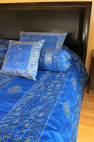 Ornamental Embroidered 7-Piece Duvet Cover Set (Blue, King)